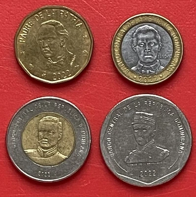 DOMINICAN REPUBLIC – SET OF 4 COINS 1, 5, 10, 25 PESOS 2022 2 X BI-METAL - Image 1 of 2
