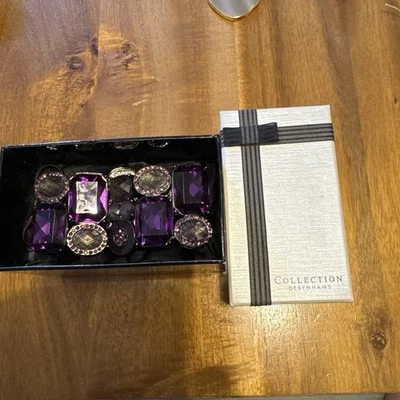 COLLECTION Debenhams Bracelet - Black tone with Purple & Grey ‘Gems’ - Image 1 of 3