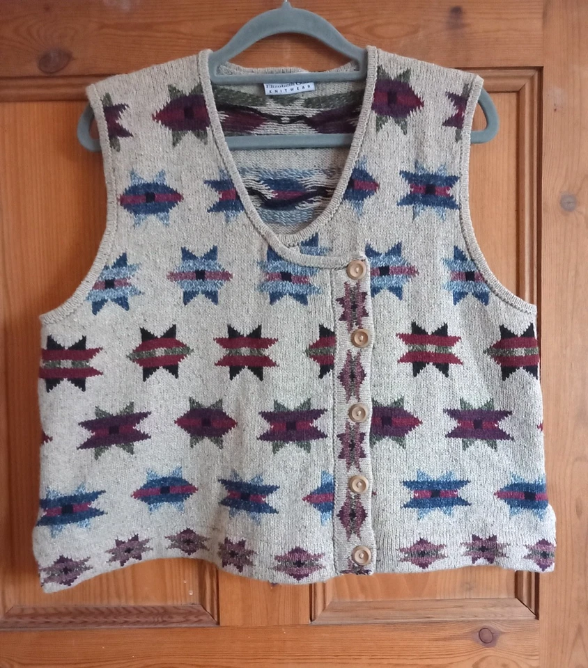 Elisabeth Gash Silk & Wool Cardigan Waistcoat Kaffe Fassett Circus Stars Pattern - Image 1 of 4