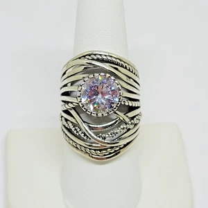JTV Bella Luce Sterling Silver Solitaire Crossover Statement Ring ~ Size 9 - Picture 1 of 12