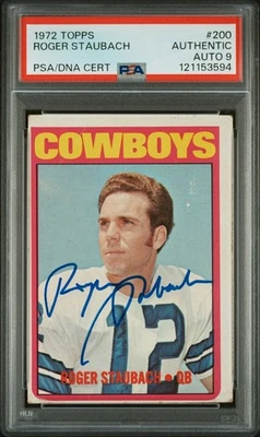 Roger Staubach Signed 1972 Topps RC Card #200 PSA 121153594 Auto 9 - Image 1 of 3