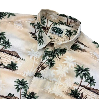 Camisa Hawaiian Islands Para Hombre Grande 100% Algodón Tostado Palmeras Islas Foto 1 de 4