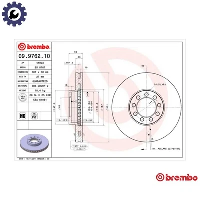 2x BRAKE DISC 09.9762.10 FOR IVECO CITY/Bus/DAILY F1CFL411F/F1CFA401B 3.0L 4cyl - Image 1 of 4