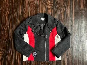 Girls Evie Disney Descendants D-Signed sz M Color Block Moto Faux Suede Jacket - Picture 1 of 9