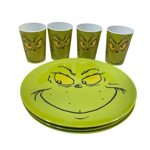 Dr. Seuss Grinch Melamin Teller und Tassen Weihnachten Urlaub Menge 4 Sets Neu - Bild 1 von 7