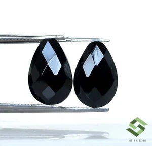 12x8 mm Natural Black Onyx Briolette Cut Pair 8.57 Cts Faceted Loose Gemstones - Picture 1 of 8