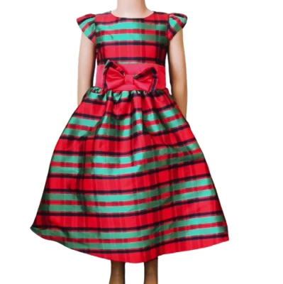 Ellie Kids Stripe Holiday Dress 4 Sleeveless Red & Green Fit & Flare Tie Back - Image 1 of 4