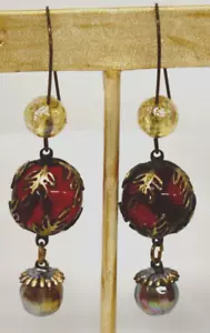VINTAGE ELEMENTE HANDGEFERTIGTE OHRRINGE Vintage GLAS / GEALTERTES MESSING * ORIGINAL - Bild 1 von 3