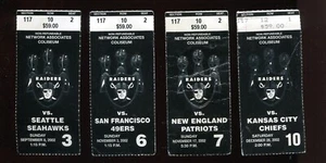 RAIDERS 2002 FOOTBALL TICKET STUBS (W947) AT NETWORK ASSOC. COLISEUM OAKLAND, CA - Picture 1 of 2