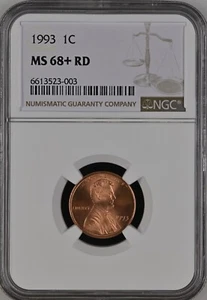 1993  1C RD Lincoln Memorial One Cent  NGC MS68+RD   6613523-003 - Picture 1 of 2