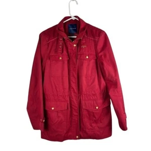 Cole Haan Women's Large Red Jacket Lightweight Rain Jacket Buckle Neck Detail - Picture 1 of 12