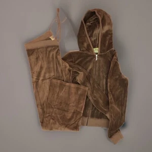 Vtg Y2K Juicy Couture Velour Set Hoodie Chocolate Brown Size L & Pants Size M - Picture 1 of 17