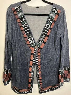 Cárdigan Sacred Threads Para Mujer Grande Un Botón Algodón Boho Suroeste Hippie Foto 1 de 4