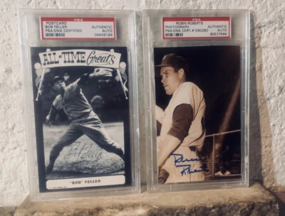 Lot Of 2 Authentic HOF Autograph PSA/ DNA Cards 5X7 BOB FELLER & Robin Roberts - Image 1 of 4