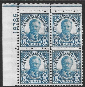 #637 XF MNH OG-5¢ PLACA ROOSEVELT BLOQUE-UL Posición (REM #637-pbB) - Imagen 1 de 2