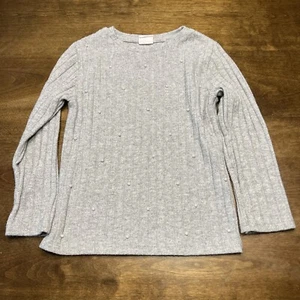 VGUC Zara Girls Heather Gray Lightweight Pullover Sweater Pearls Size 8 - Picture 1 of 4
