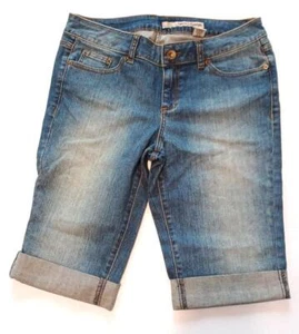 DKNY Women Denim Blue Shorts Sz 12 Rolled Cuffs Stretch Logo Country Farm - Picture 1 of 11