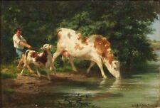 Dream-art Oil painting Shepherd-Boy-with-a-Cow-and-Her-Calf-at-the-Water-Rosa-Bo