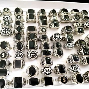Anillo de gota de aceite retro de colección de mezcla de esmalte negro 30 piezas para hombres y mujeres - Imagen 1 de 6