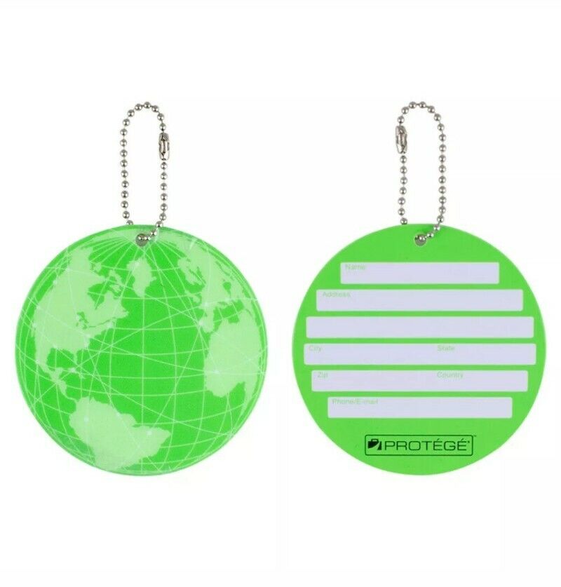 Protege Neon Round EZ ID Travel Baggage Suitcase Luggage Tags - 2 Pack - Green