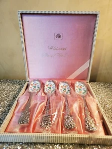 Vintage - Cloisonne 4 Enamel Spoon Set With Case By Wbrite. Made In Japan. NEW - Picture 1 of 7