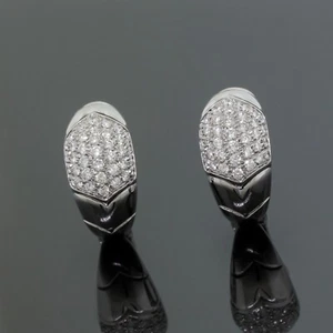 BVLGARI Bulgari 2.00CTW Diamond 18K White Gold Tronchetto Huggie Hoop Earrings - Picture 1 of 8
