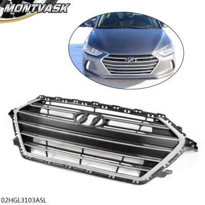 Parrilla de parachoques delantera negra apta para Hyundai Elantra 2017-2018 con moldura cromada Foto 1 de 4