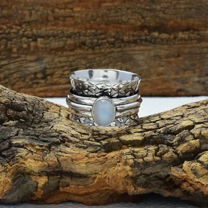 Rainbow Moonstone Gemstone 925 Sterling Silver Spinner Handmade Ring All Size - Picture 1 of 3