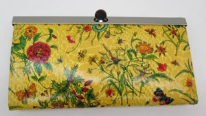 Women's Floral Clutch Wallet Yellow Floral Dragon Fly F3 - Picture 1 of 3