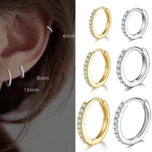 Surgical Steel Women Silver Gold Sleeper Huggie Stud Cuff Hoop Earrings Gift 1PC - Picture 1 of 11