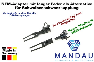 MANDAU3D 10x Adapter Märklin Kurzkupplung für Schwalbenschwanz Kupplung lange Feder 72000