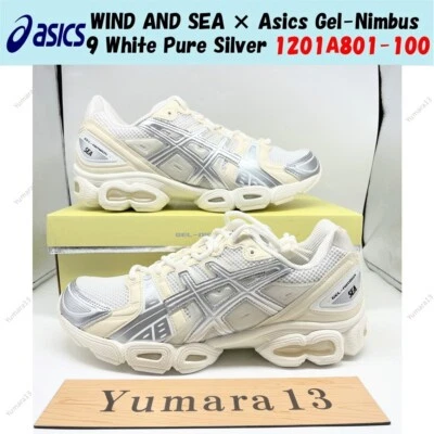 WIND AND SEA × Asics Gel-Nimbus 9 White Pure Silver 1201A801-100 Taglia Uomo - Immagine 1 di 4
