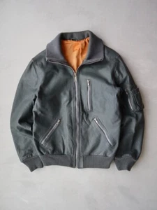 Vintage 80s German Army Leather Pilot Flight Jacket RARE Size S Grey - Picture 1 of 19