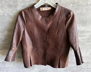 Marni Brown Domesticated Lamb Leather Snap Closure Jacket Size 38 Made in Italy - Picture 1 of 12