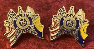 US SECRET SERVICE PINS/DOUBLE FLAGS/USA & SECRET SERVICE/VINTAGE STAR/LOT OF TWO - Bild 1 von 4