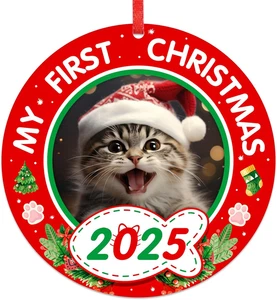 Personalisierter Bilderrahmen Katze erster Weihnachtsschmuck 2025 - individuell Kätzchen P - Bild 1 von 7