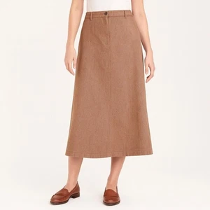 Vintage L.L. Bean Herringbone Skirt Coffee Brown A-Line Midi Cotton Size 14 - Picture 1 of 11