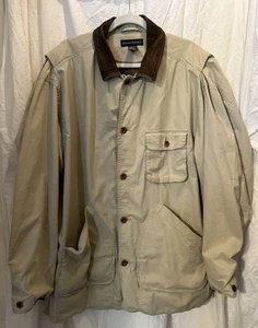 Banana Republic Vintage Barn Coat Leather Collar Lg Chore Work 90s Safari Jacket - Picture 1 of 23