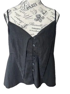 Women’s Sofia Jeans Size L Knot Front Peplum Black sleeveless linen Top - Picture 1 of 5