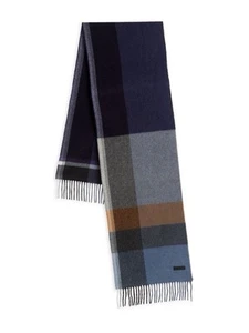 NEW Bruno Magli 100% Cashmere Mens Colorblock Fringe Scarf Blue & Grey - Picture 1 of 6