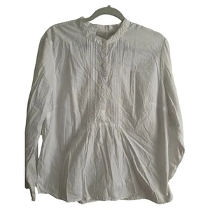 L.L. Bean White Blouse with Mandarin Collar and Pleated Detail size large - Picture 1 of 11