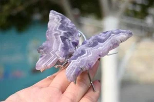 3,6 Zoll natürlicher Traum Amethyst geschnitzter Schmetterling Reiki Kristall Schädel Heilung Figur 1x - Bild 1 von 10