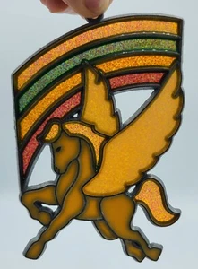 Vintage geflügeltes fliegendes Pferd Pegasus Regenbogen Sonnenfänger Ornament keine Spuren - Bild 1 von 5