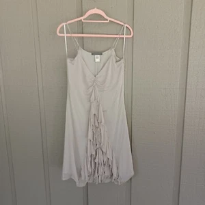 Alberta Ferretti Women Y2K Silk Ruffle Dress Size 6 Pale Grey Spaghetti Strap - Picture 1 of 20