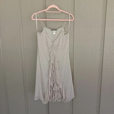 Alberta Ferretti Women Y2K Silk Ruffle Dress Size 6  Pale Grey Spaghetti Strap - Image 1 of 4
