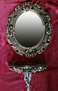 Wall Mirror + Console Oval Wall Bracket Set Baroque Antique 44x38 Black Gold 1