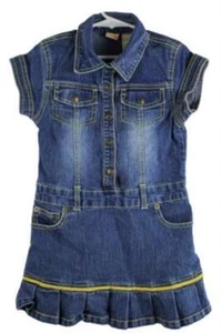 Faded Glory Girls Denim Dress Size 7 Blue Ruffle Hem Yellow Stitching - Picture 1 of 5