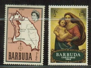 Barbuda Mint Hinged Set of 2 Stamps 1959 Map 1969 Christmas Fast Free US Ship - Foto 1 di 2