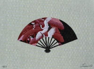 Abanico rosa grúa asiática 780-B Leigh Designs pintado a mano lona punta de aguja malla 18 Foto 1 de 3