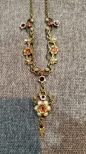 Pre-owned Michal Negrin Necklace Bronze Peach Gold Flower Swarovski Crystals  - Picture 1 of 4